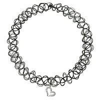 Choker in Argento 925 con Plastica e Zircone. Larghezza:10mm. Lunghezza:24-40cm. Elastico.  Cuore Amore