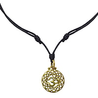 Necklace out of Leather and Brass. Diameter:22mm. Length:40-80cm. Adjustable length.  Om Aum God Universe