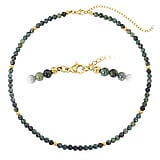 Stone necklace Stainless Steel PVD-coating (gold color) Jade