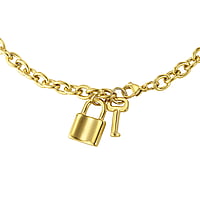 Necklace out of Stainless Steel with PVD-coating (gold color). Width:15mm. Length:45cm. Shiny.  Key Lock