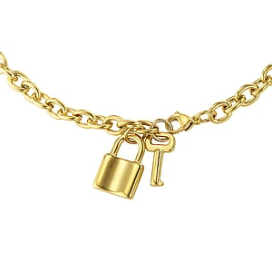 Halsketting Staal PVD laag (goudkleurig) sleutel slot