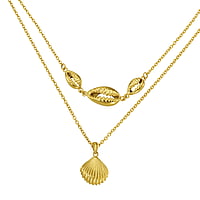 Necklace out of Stainless Steel with PVD-coating (gold color). Length:38-43cm. Adjustable length.  Shell