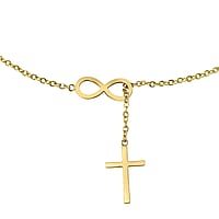 Stainless steel necklace with PVD-coating (gold color). Length:45-50cm. Adjustable length. Shiny.  Cross Eternal Loop Eternity Everlasting Braided Intertwined 8