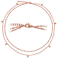 Ketting uit Staal met PVD laag (goudkleurig) en Parels synthetische. Lengte:38-41cm. Lengte verstelbaar. Glanzend.