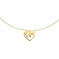 Necklace out of Stainless Steel with PVD-coating (gold color). Width:17mm. Length:40-45cm. Shiny. Adjustable length.  Heart Love Earth World