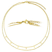 Necklace out of Stainless Steel with PVD-coating (gold color). Length:42-48cm. Adjustable length. Shiny.