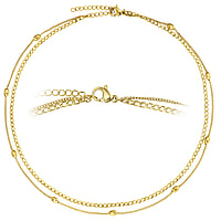 Choker out of Stainless Steel with PVD-coating (gold color). Length:34-38cm. Width:ca,5mm. Adjustable length. Shiny.