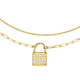 Necklace Stainless Steel PVD-coating (gold color) Crystal Lock