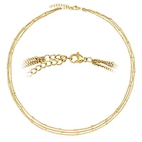 Halskette aus Edelstahl mit PVD Beschichtung (goldfarbig). Länge:45-50cm. Breite:ca,5mm. Min. Quer-Durchmesser:4mm. Min. Längs-Durchmesser:4mm. Länge verstellbar. Glänzend.