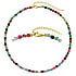 Collier de pierres prcieuses Acier inoxydable Revtement PVD (couleur or) Agate Jade