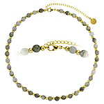 Stone necklace out of Stainless Steel with PVD-coating (gold color) and Labradorite. Cross-section:6mm. Length:38-45cm. Adjustable length.