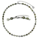 Stone necklace out of Stainless Steel with Labradorite. Cross-section:6mm. Length:38-45cm. Adjustable length.