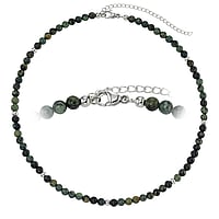 Stenen ketting uit Staal met Jade. Doorsnede:4,8mm. Lengte:38-45cm. Lengte verstelbaar. Glanzend.