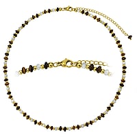 Collana con pietre in Acciaio inox con Rivestimento PVD (colore oro), Occhio di tigre e Conchiglia. Lunghezza:40-47cm. Larghezza:4,6mm. Lunghezza variabile. brillante.