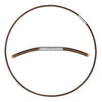 Simple necklace out of Leather and Stainless Steel. Cross-section:3mm. Minimal transverse diameter:4mm. Minimal longitudinal diameter:4mm.