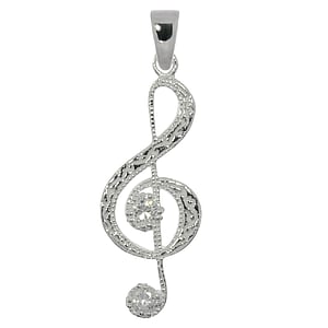 Pendentif en argent Argent 925 Zircon Musique Cl Clef