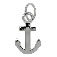 Zilveren hanger Lengte:11mm. Breedte:8mm. Dwars-doorsnede oogje:4mm. Lengte-doorsnede oogje:4mm.  Anker touw schip boot kompas