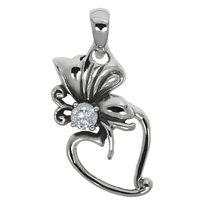 Silver pendant Silver 925 zirconia Heart Love Leaf Plant_pattern Flower