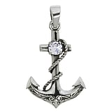 Silver pendant Silver 925 zirconia Anchor rope ship