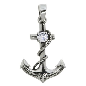 Pendentif en argent Argent 925 Zircon Ancre corde navire