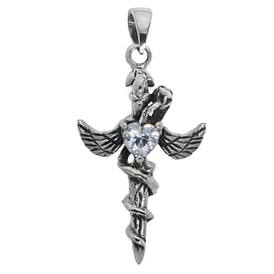 Silver pendant zirconia Cross Wings Snake Heart Love