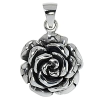 Pendentifs en argent Largeur:20,5mm. Diamtre d'oeillet transversal:4,8mm. Diamtre d'oeillet longitudinal:6,4mm. brillant.  Fleur Rose