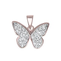 Silver pendant with Crystal and PVD-coating (gold color). Width:17mm. Eyelet's transverse diameter:3,3mm. Eyelet's longitudinal diameter:4,0mm.  Butterfly