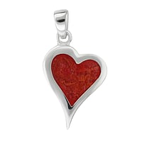 Pendentif de coquillage en Argent 925 avec Corail. Largeur:15mm. Diamtre d'oeillet transversal:2,7mm. Diamtre d'oeillet longitudinal:5mm. brillant.  Coeur Amour