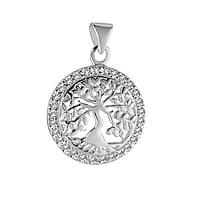 Silber Anhnger mit Zirkonia. Durchmesser:20mm. se Quer-Durchmesser:2,8mm. se Lngs-Durchmesser:3,7mm. Stein(e) durch Fassung fixiert. Glnzend.  Baum Baum des Lebens