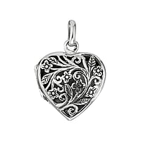 Pendentifs en argent Largeur:18mm. Diamtre d'oeillet transversal:2,8mm. Diamtre d'oeillet longitudinal:4,6mm. brillant.  Coeur Amour Feuille Motif floral Fleur