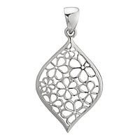 Pendentifs en argent Largeur:21mm. Longueur:30mm. Diamtre d'oeillet transversal:4mm. Diamtre d'oeillet longitudinal:6mm. brillant.  Fleur Feuille Motif floral