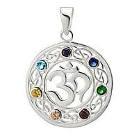 Pendentif en argent avec Zircon. Diamtre:27mm. Diamtre d'oeillet transversal:3,4mm. Diamtre d'oeillet longitudinal:6,4mm. brillant.  Om Aum Dieu Univers