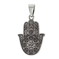 Pendentifs en argent Largeur:23mm. Longueur:30mm. Diamtre d'oeillet transversal:5,5mm. Diamtre d'oeillet longitudinal:7,6mm. brillant.  Om Aum Dieu Univers Fleur Feuille Motif floral Main