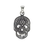 Silver pendants Silver 925 Skull Skeleton Flower Leaf Plant_pattern