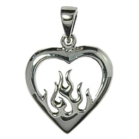 Silver pendants Width:22mm. Eyelet's transverse diameter:4,5mm. Eyelet's longitudinal diameter:5,7mm. Shiny.  Heart Love Flame Fire