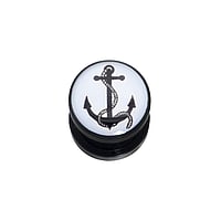 Acrylic glass plug with Epoxy. Jewelry for expanded earlobes. With threaded coupling.  Anchor rope ship boat compass