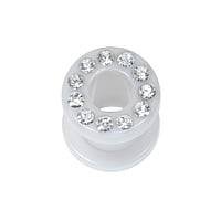 Acrylglas plug met Kristal. Voor opgerekte gaatjes in de oren. Met schroefsluiting.