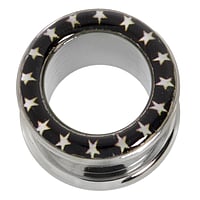 Surgical steel tunnel with Epoxy. Jewelry for expanded earlobes. With threaded coupling.  Star