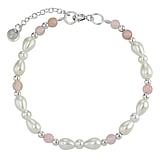 Perlen Armband Silber 925 Rosenquarz Synthetische Perle