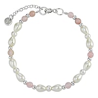 Bracelet de perles en Argent 925 avec Quartz rose. Largeur:5,2mm. Longueur:17-20cm. Longueur ajustable.