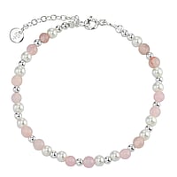 Bracelet de perles en Argent 925 avec Quartz rose. Diamètre:4,5mm. Longueur:17,5-20cm. Longueur ajustable.