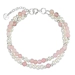 Bracciale di perle in Argento 925 con Quarzo rosa e Perla sintetica. Diametro:8,8mm. Lunghezza:17,5-20cm. Lunghezza variabile.