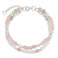 Pearls bracelet out of Silver 925 with Rose quartz and Synthetic Pearls. Diameter:8,8mm. Length:17,5-20cm. Adjustable length.