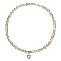 Perlen Armband aus Silber 925 mit Süsswasserperle. Breite:3,3mm. Länge:17,5cm. Elastisch.  Herz Liebe