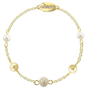 Perlen Armband Silber 925 Premium Kristall Gold-Beschichtung (vergoldet) Synthetische Perle mit Kristallkern