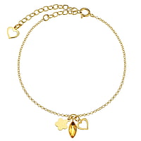 Pulsera de Plata 925 con Revestimiento PVD (color oro) y Cristal premium. Longitud:15-20cm. Longitud ajustable.