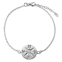 Armbandje uit Zilver 925. Diameter:15mm. Lengte:16,5-19cm. Lengte verstelbaar. Glanzend.  Anker touw schip boot kompas