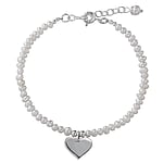 Parels Armband uit Zilver 925 met Zoetwaterparels. Breedte:12mm. Lengte:17-20cm. Lengte verstelbaar. Glanzend.  hart liefde