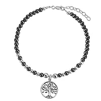 Stone bracelet out of Silver 925 with Hematite. Width:14mm. Length:17,5-20cm. Adjustable length. Shiny.  Tree Tree of Life