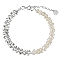Pearls bracelet out of Silver 925 with Fresh water pearl and nylon. Width:8mm. Length:17cm-20cm. Adjustable length.